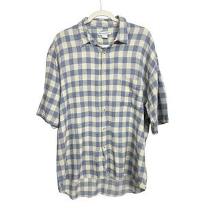 Nine Twenty East Men's Sz L Blue Cream Plaid Short Sleeve Button-Up Shirt VTG